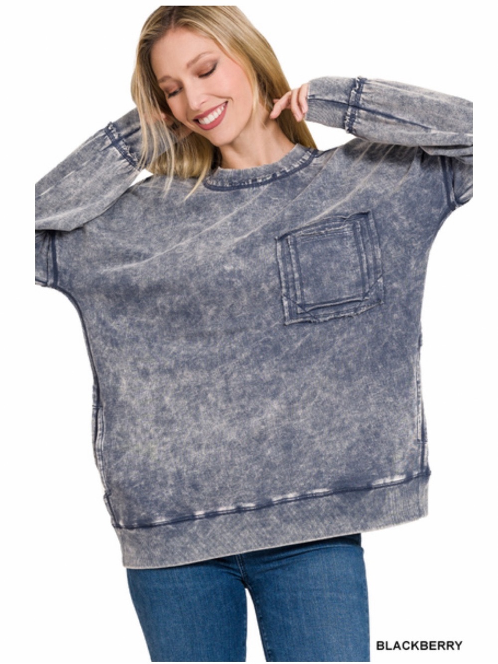 42 ❤️Zenana blackberry French TERRY ACID WASH
PULLOVER